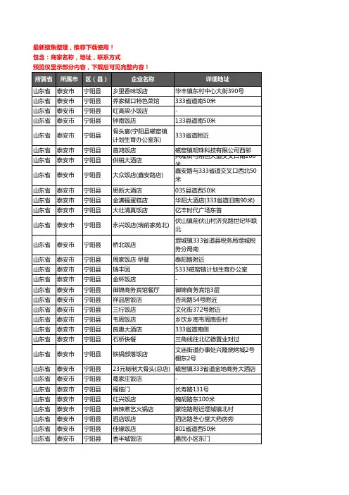 新版山东省泰安市宁阳县酒店餐饮企业公司商家户名录单联系方式地址大全215家