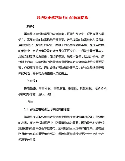 浅析送电线路运行中的防雷措施