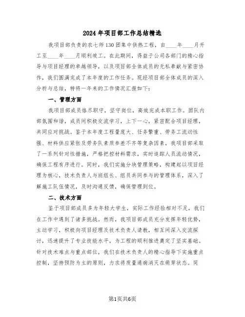 2024年项目部工作总结精选（3篇）