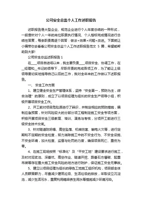 公司安全总监个人工作述职报告