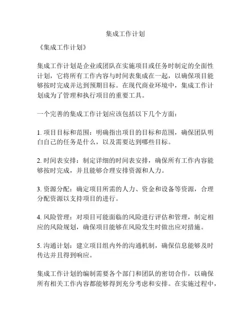 集成工作计划