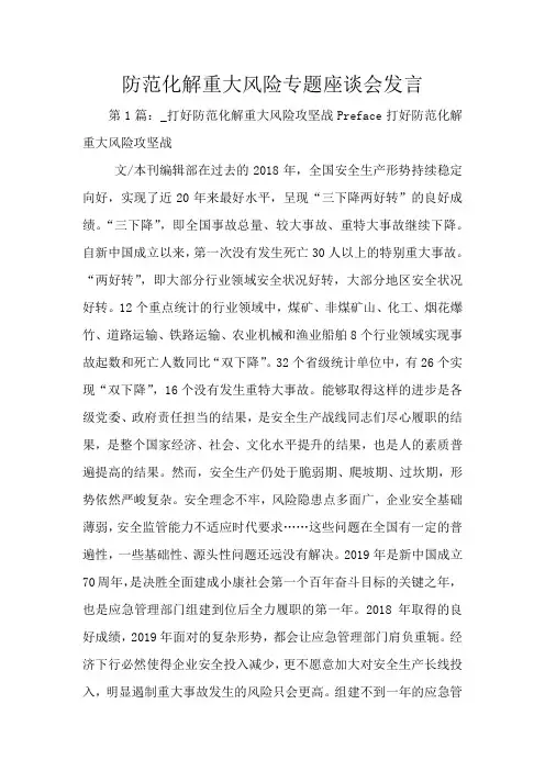 防范化解重大风险专题座谈会发言