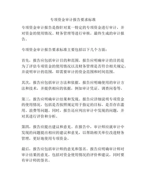 专项资金审计报告要求标准