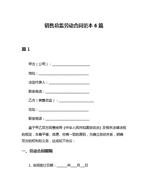 销售总监劳动合同范本6篇