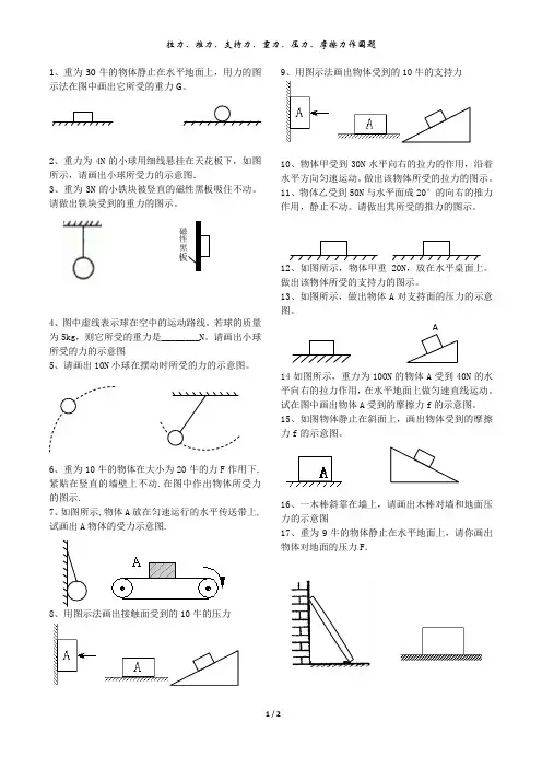 支持力、压力、拉力、推力、摩擦力、重力作图