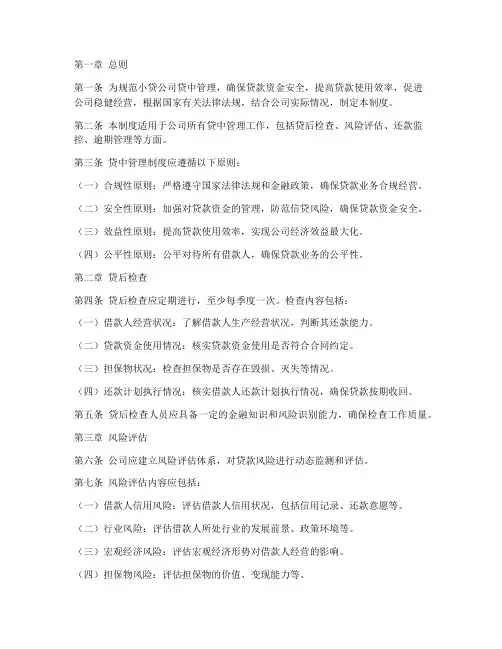 小贷公司贷中管理制度