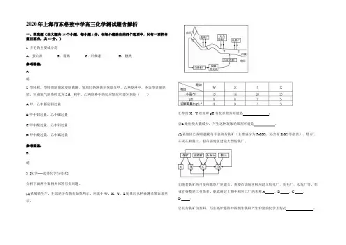 2020年上海市东格致中学高三化学测试题含解析