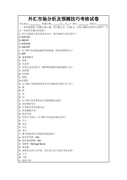 外汇市场分析及预测技巧考核试卷