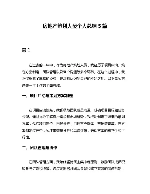 房地产策划人员个人总结5篇