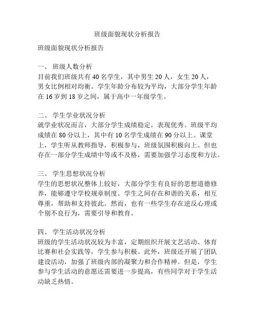 班级面貌现状分析报告