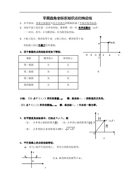 平面直角坐标系知识点归纳总结