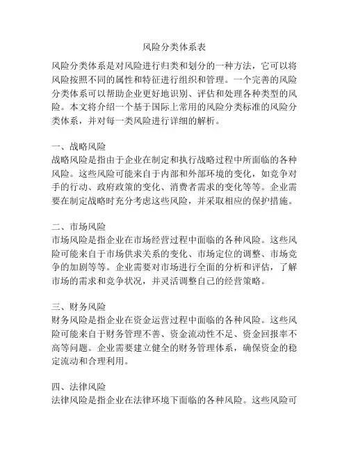 风险分类体系表