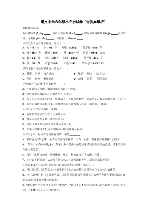 语文小学六年级小升初试卷(含答案解析)
