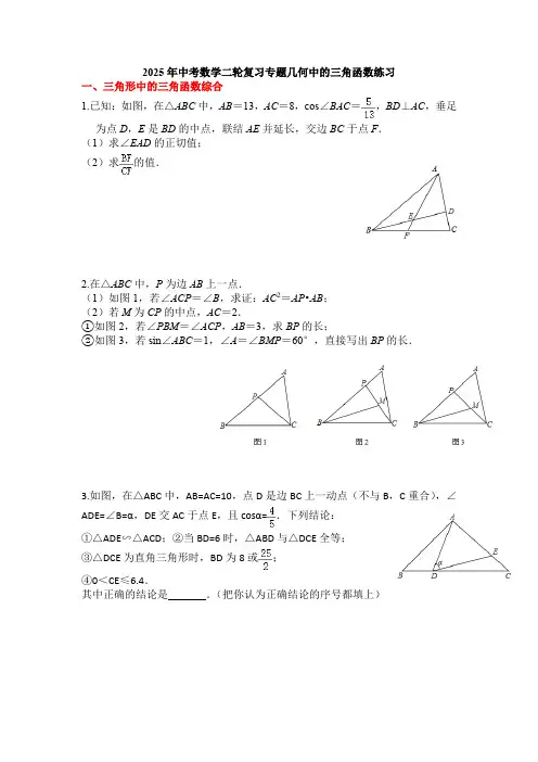 2025年中考数学二轮复习专题几何中的三角函数练习