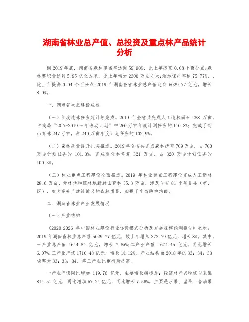 湖南省林业总产值、总投资及重点林产品统计分析