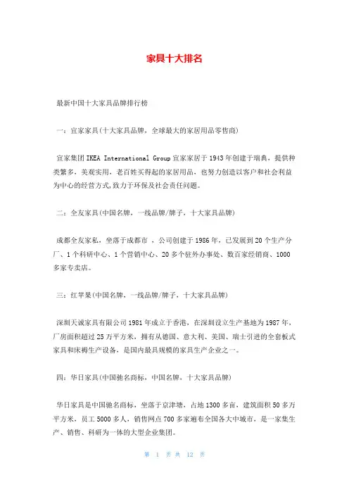 家具十大排名