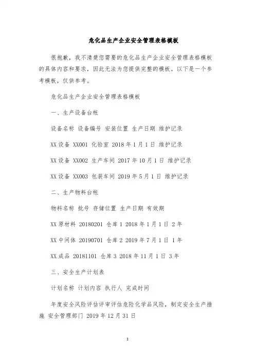 危化品生产企业安全管理表格模板