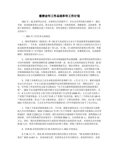 慈善会年工作总结和年工作计划
