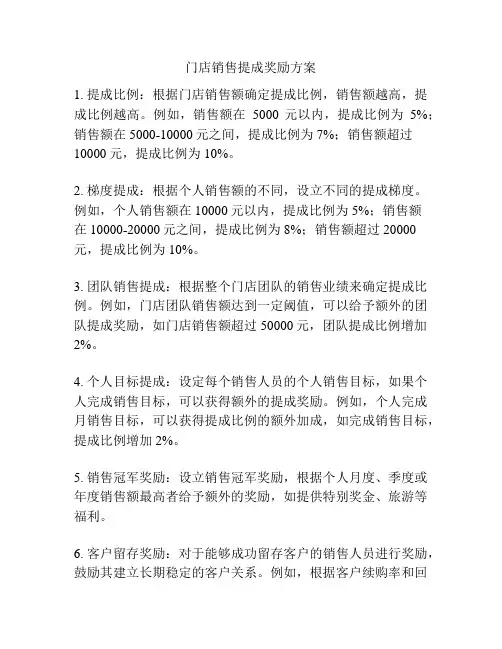 门店销售提成奖励方案