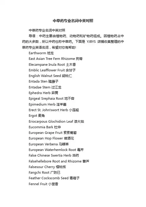 中草药专业名词中英对照