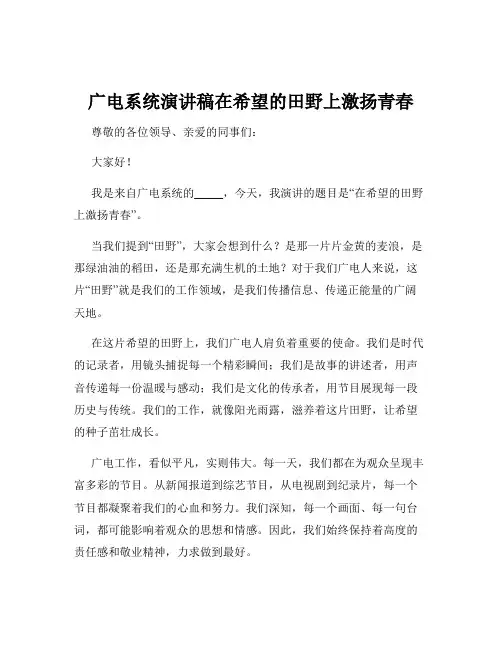 广电系统演讲稿在希望的田野上激扬青春