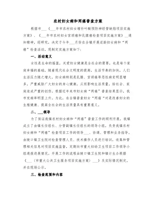 农村妇女病和两癌普查方案(3篇)