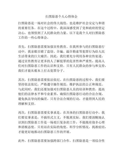 扫黑除恶个人心得体会