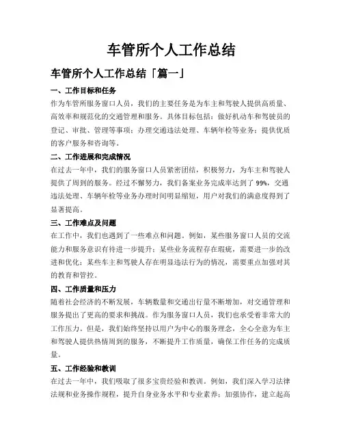 车管所个人工作总结