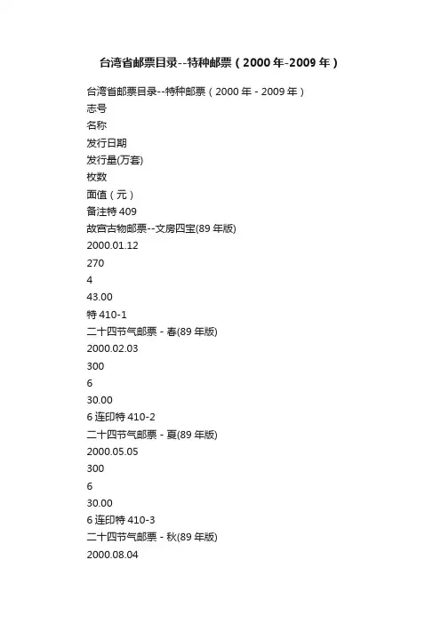 台湾省邮票目录--特种邮票（2000年-2009年）