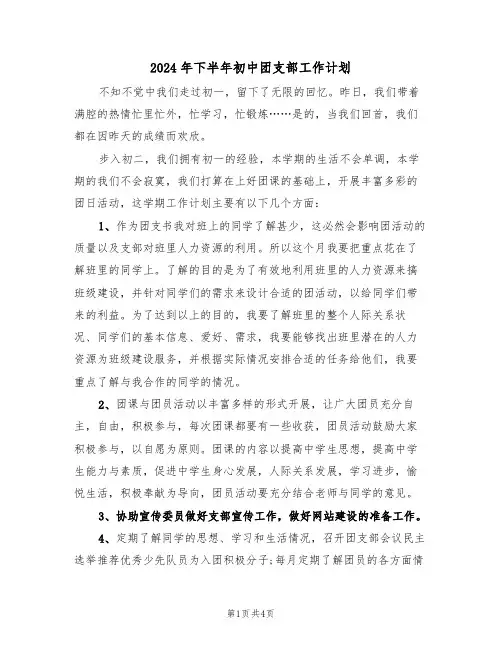2024年下半年初中团支部工作计划(二篇)