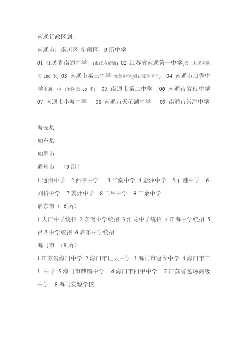 南通市普通高中汇总