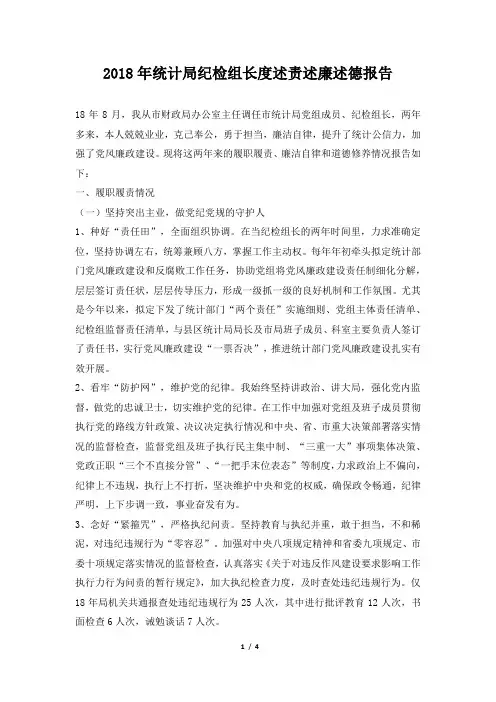 统计局纪检组长度述责述廉述德报告