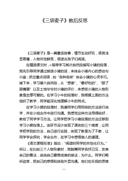 《三袋麦子》教后反思