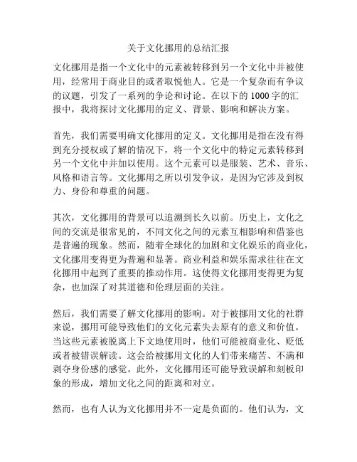 关于文化挪用的总结汇报