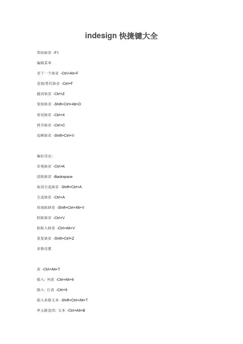 indesign快捷键大全