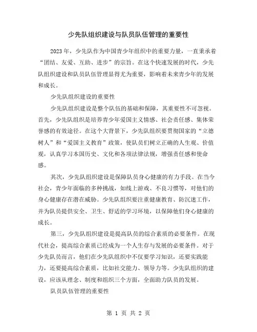 少先队组织建设与队员队伍管理的重要性