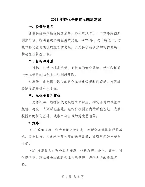 2023年孵化基地建设规划方案