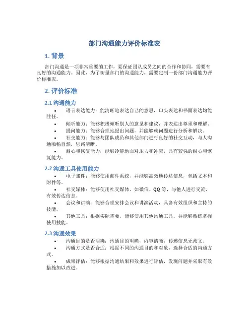 部门沟通能力评价标准表