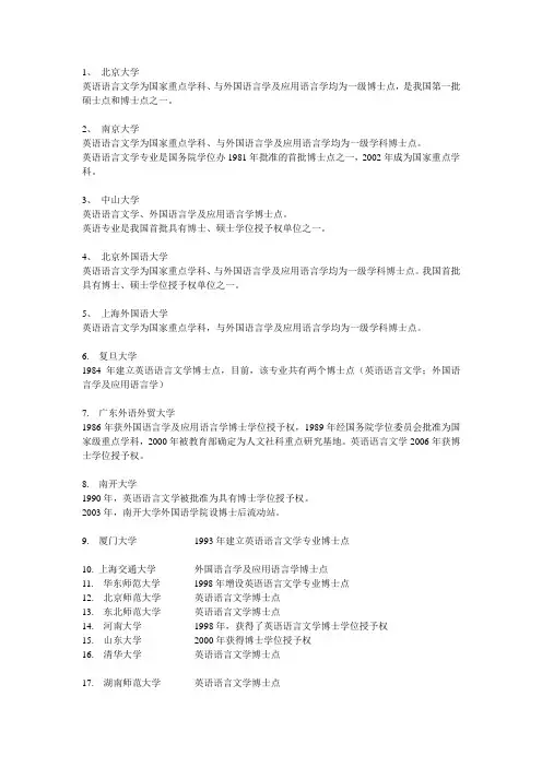 英语博士点高校及MTI授予权高校