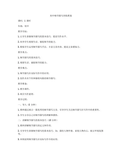 初中细节描写训练教案