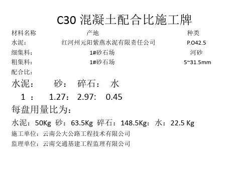 混凝土配合比施工牌