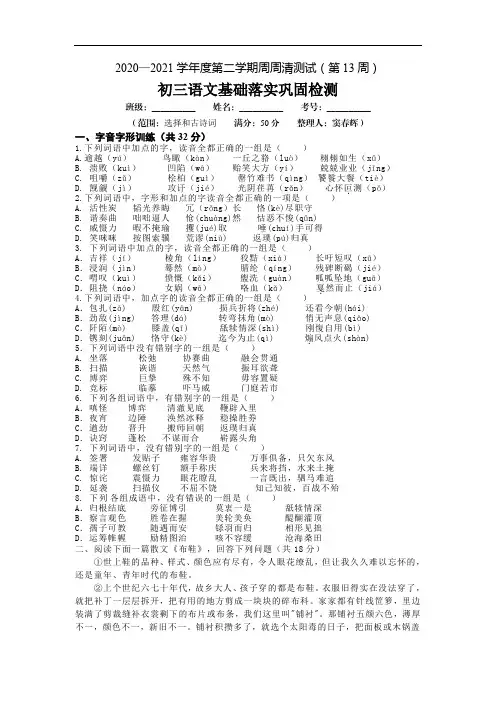 (第13周)初三语文周周清