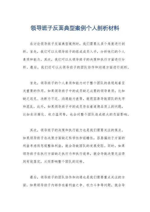 领导班子反面典型案例个人剖析材料