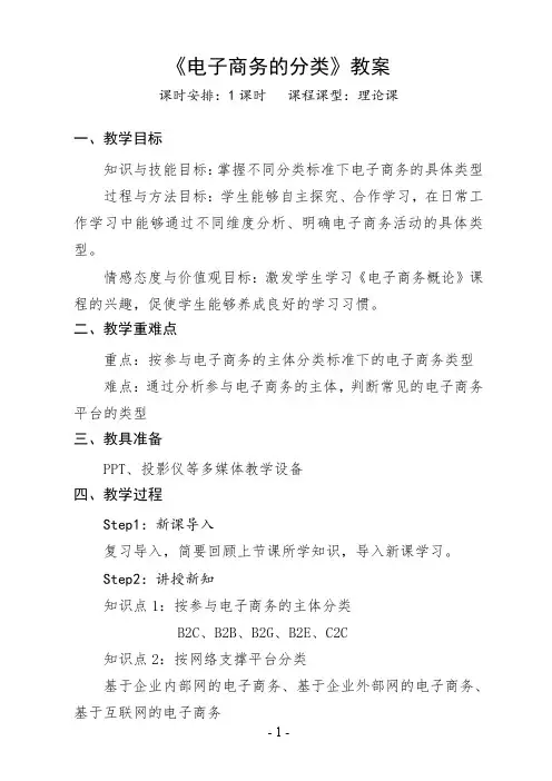 《电子商务的分类》教案