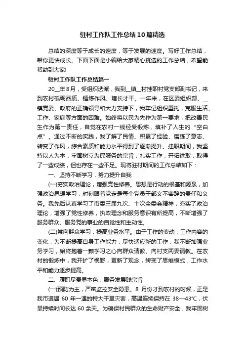 驻村工作队工作总结10篇精选