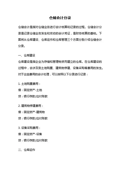 仓储会计分录