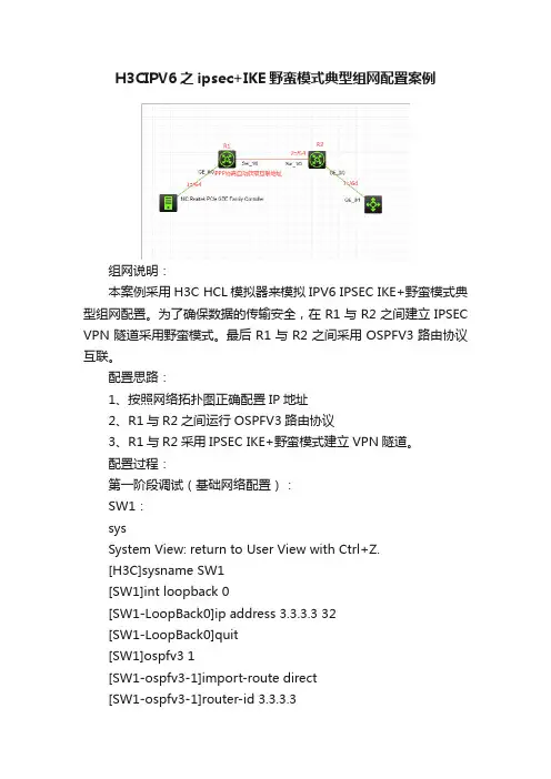 H3CIPV6之ipsec+IKE野蛮模式典型组网配置案例