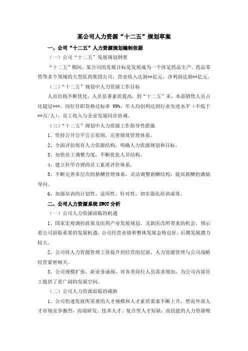 某公司人力资源十二五规划草案DOC