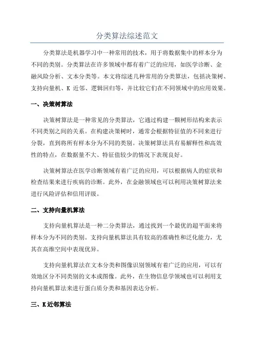 分类算法综述范文