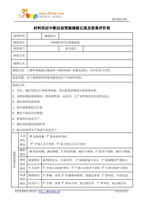 材料供应中断应急预案演练记录及效果评价表